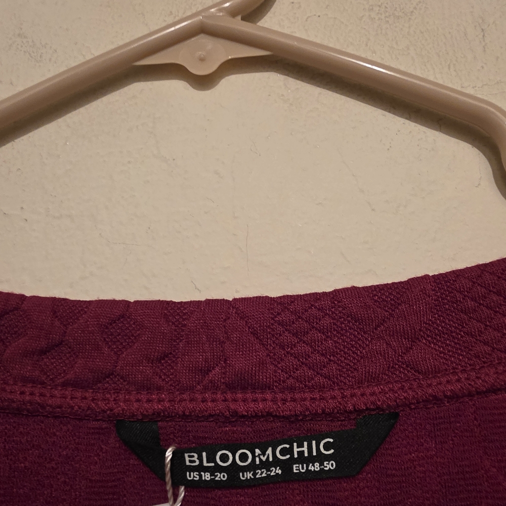 Nwt Bloomchic Burgundy Patchwork Sweater With Pla… - image 4